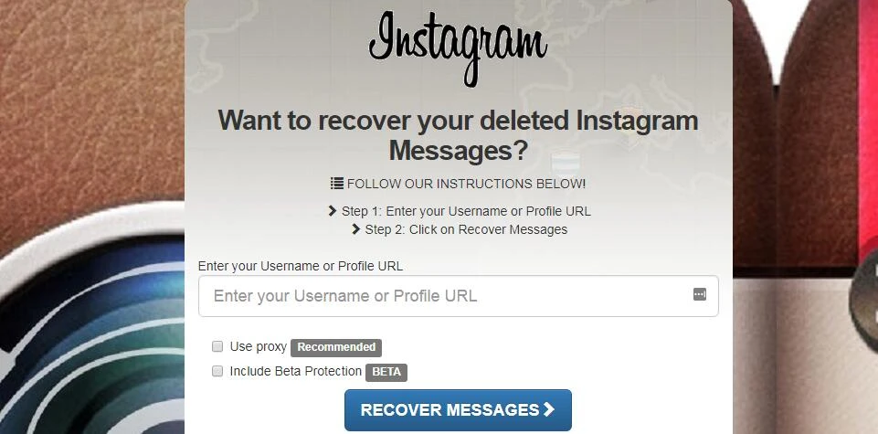 Recovering data with Instagram recovery website