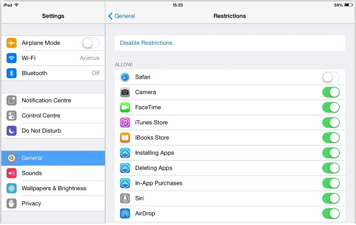 options on the restriction section